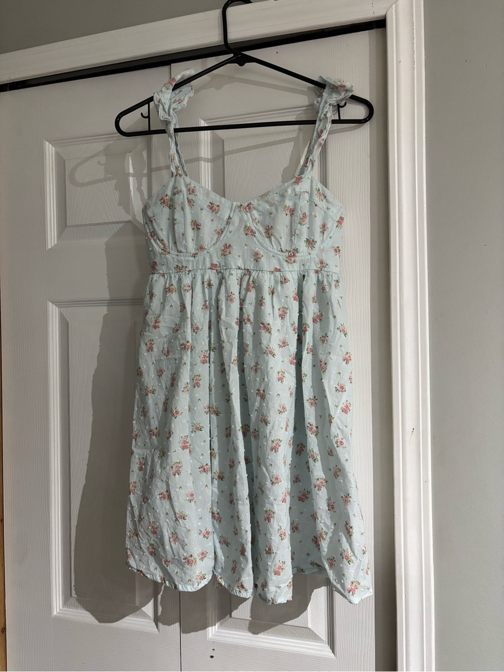 Pastel Blue Floral Tie-Shoulder Mini Dress - Picture 1 of 4